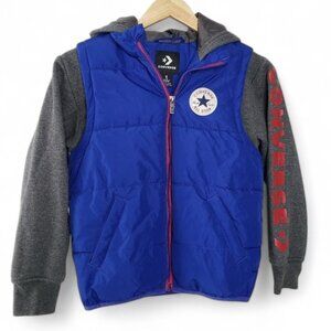 Converse Youth Puffer Vest Sweater Hoodie Combo Jacket Chuck All Star Logo S